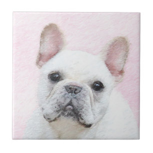 Französischer Bulldog (Cream/White) Malerei - Hun Fliese