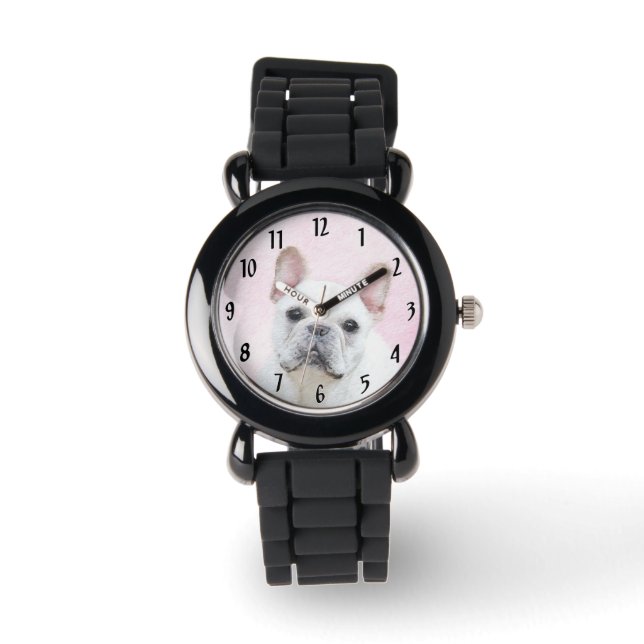 Französischer Bulldog (Cream/White) Malerei - Hund Armbanduhr (Vorderseite)