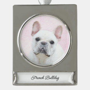 Französischer Bulldog (Cream/White) Malerei - Hund Banner-Ornament Silber