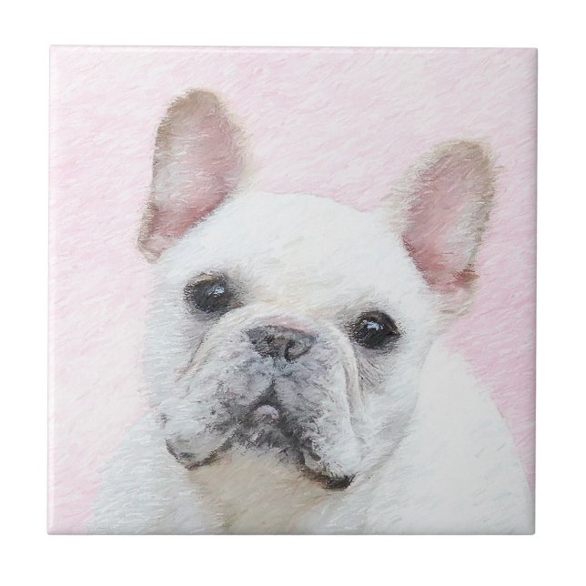 Französischer Bulldog (Cream/White) Malerei - Hund Fliese (Vorderseite)