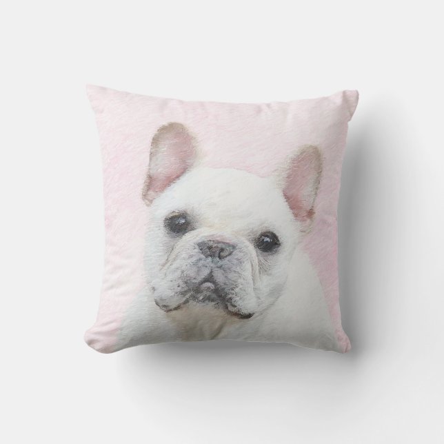Französischer Bulldog (Cream/White) Malerei - Hund Kissen (Vorderseite)