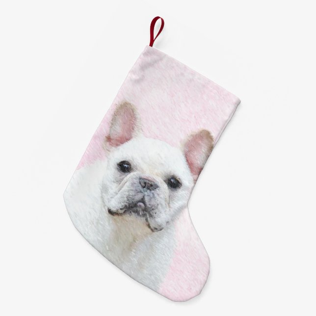 Französischer Bulldog (Cream/White) Malerei - Hund Kleiner Weihnachtsstrumpf (Vorderansicht (hängend))