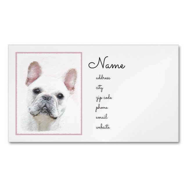 Französischer Bulldog (Cream/White) Malerei - Hund Magnetische Visitenkarte (Vorderseite)