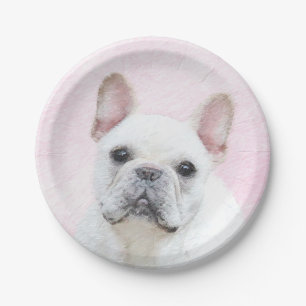 Französischer Bulldog (Cream/White) Malerei - Hund Pappteller