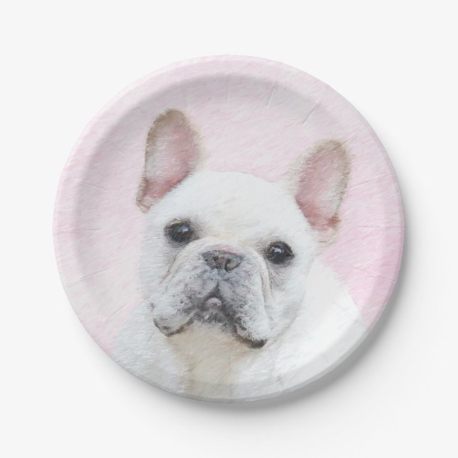 Französischer Bulldog (Cream/White) Malerei - Hund Pappteller (Vorderseite)