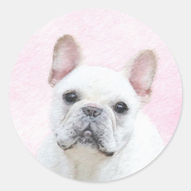 Französischer Bulldog (Cream/White) Malerei - Hund Runder Aufkleber (Vorderseite)