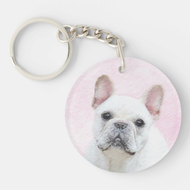 Französischer Bulldog (Cream/White) Malerei - Hund Schlüsselanhänger (Vorderseite)
