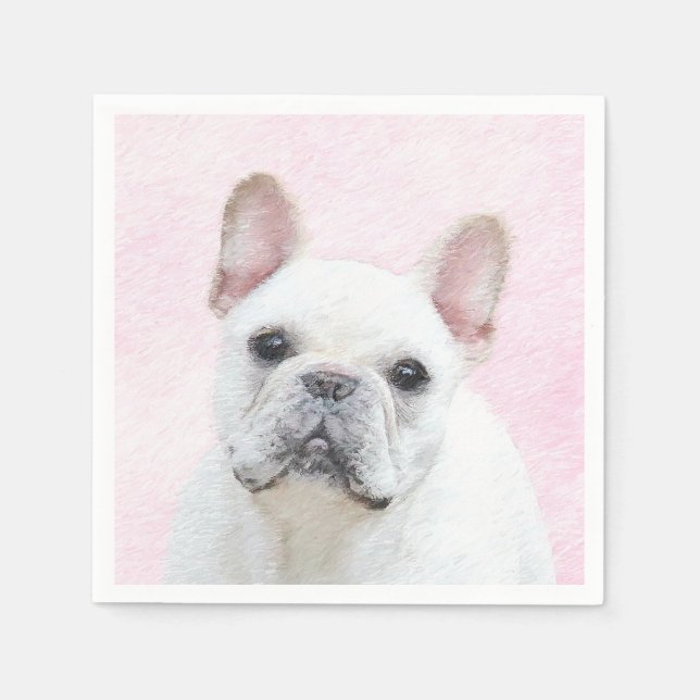Französischer Bulldog (Cream/White) Malerei - Hund Serviette (Vorderseite)