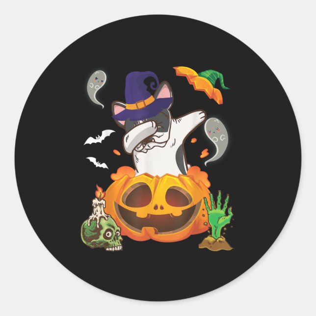 Französischer Bulldog Dabbing zu Open Pumpkin Hall Runder Aufkleber (Vorderseite)