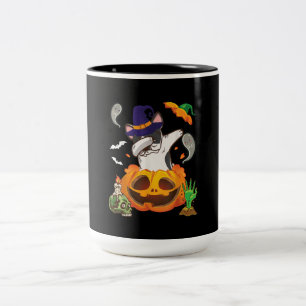 Französischer Bulldog Dabbing zu Open Pumpkin Hall Zweifarbige Tasse