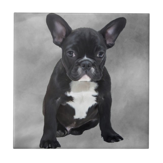 Französischer Bulldog, der Aquarellfarben-Ölgemäld Fliese (Vorderseite)