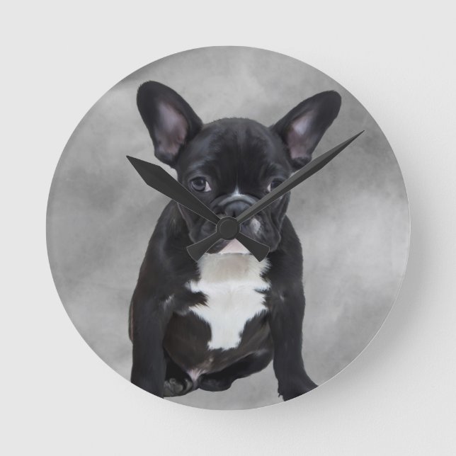 Französischer Bulldog, der Aquarellfarben-Ölgemäld Runde Wanduhr (Vorderseite)