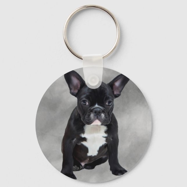 Französischer Bulldog, der Aquarellfarben-Ölgemäld Schlüsselanhänger (Vorderseite)