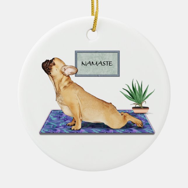 Französischer Bulldog, der Hunde-Yoga-Pose nach ob Keramik Ornament (Vorne)
