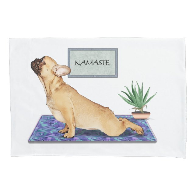 Französischer Bulldog, der Hunde-Yoga-Pose nach ob Kissenbezug (Vorderseite)