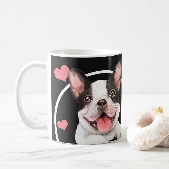 Französischer Bulldog, der jeden Snack macht Kaffeetasse (Mit Donut)