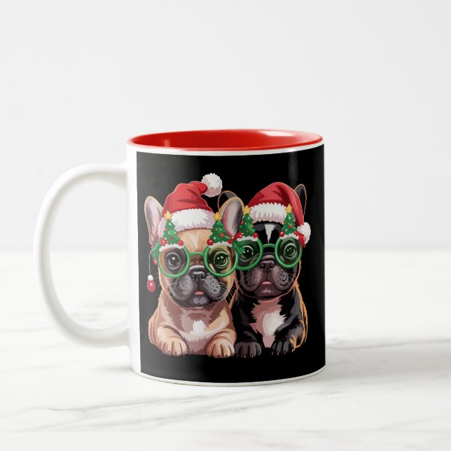 Französischer Bulldog, der Weihnachtsbaumbrillen t Zweifarbige Tasse (Links)