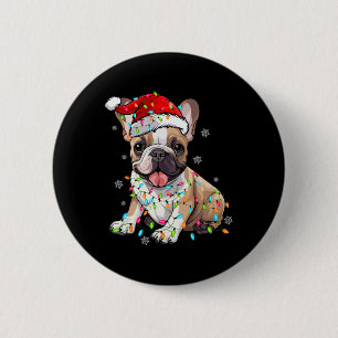 Französischer Bulldog Dog Tree Weihnachtslicht Wei Button