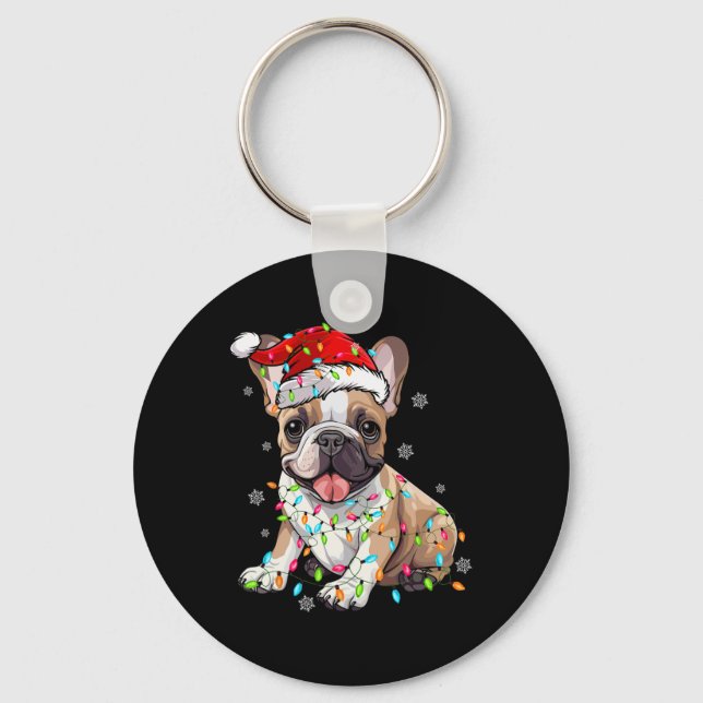 Französischer Bulldog Dog Tree Weihnachtslicht Wei Schlüsselanhänger (Vorderseite)