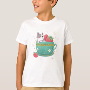 Französischer Bulldog, Erdbeeren & Cup Illustratio T-Shirt