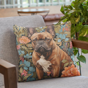 Französischer Bulldog-Frenchie mit rotem Cottage i Kissen