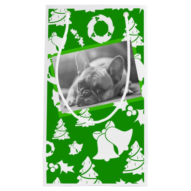 Französischer Bulldog Frohe Weihnachtsbaum Wreath  Kleine Geschenktüte (Vorderseite)