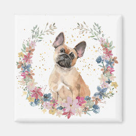 Französischer Bulldog-Frühlingsblumenkranz Magnet