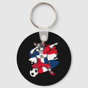 Französischer Bulldog-Fußballfieber Schlüsselanhänger