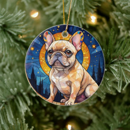 Französischer Bulldog gestanztes Glas City Night S Keramik Ornament