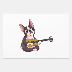 Französischer Bulldog Gitarre spielen Funny Guitar Geschenkpapier Set