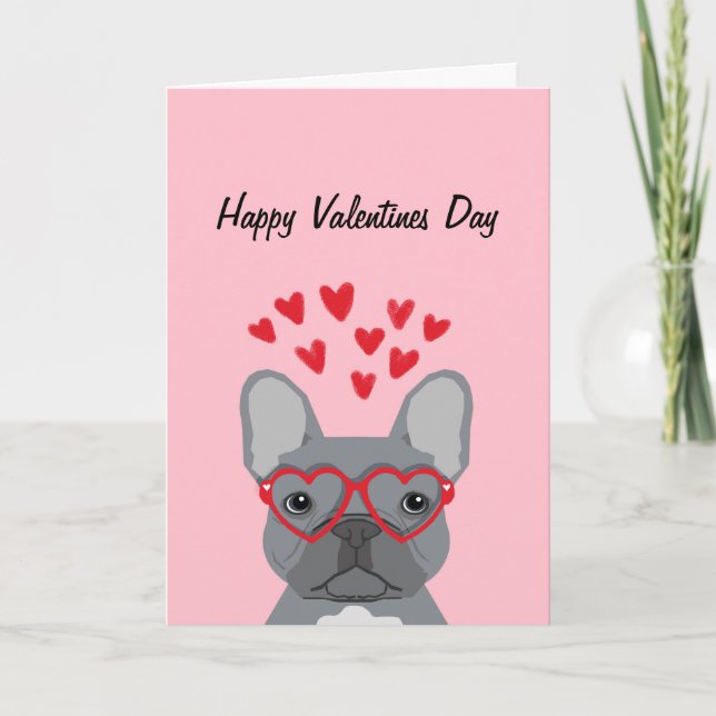 Französischer Bulldog - graue Valentine Liebe Feiertagskarte (Vorderseite)