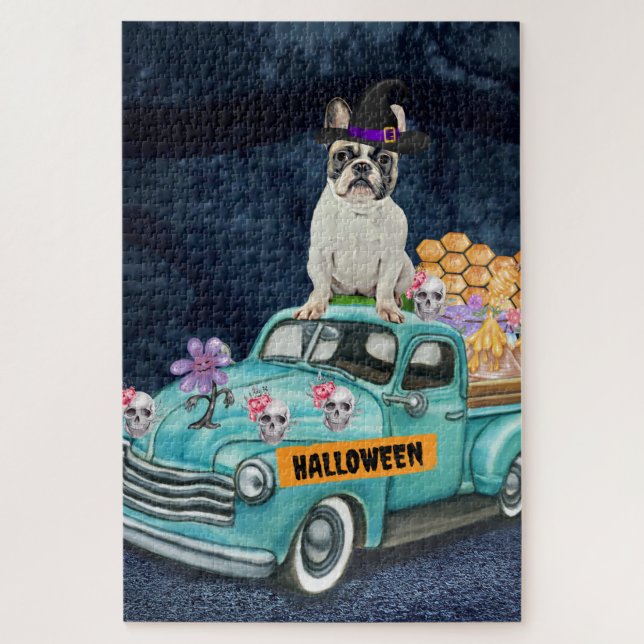 Französischer Bulldog Halloween Truck Beängstigend (Vertikal)