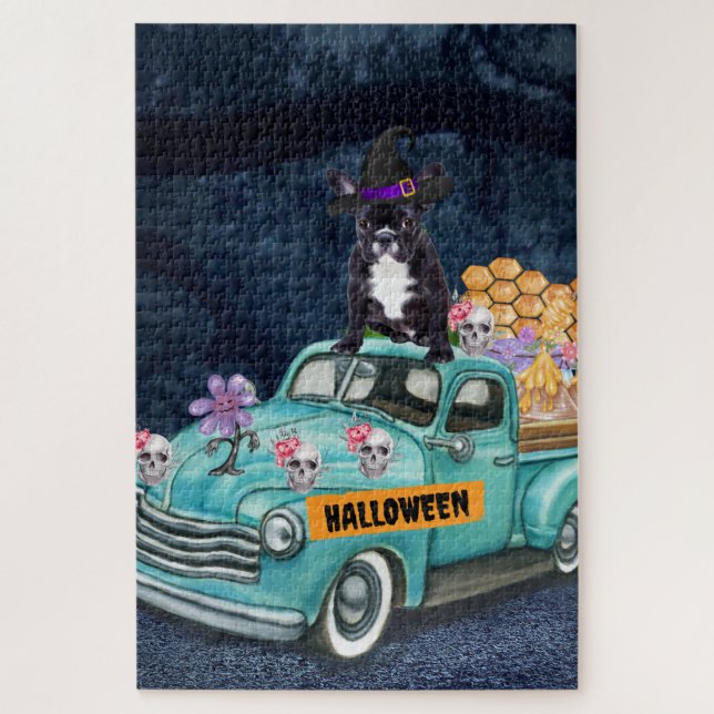 Französischer Bulldog Halloween Truck Beängstigend (Vertikal)