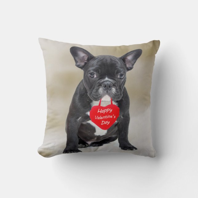 Französischer Bulldog Happy Valentine's Day Pillow Kissen (Vorderseite)