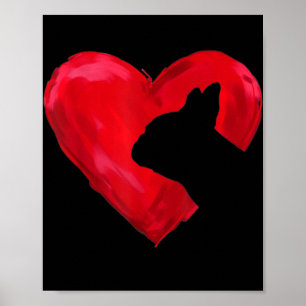 Französischer Bulldog Herz Silhouette Valentinstag Poster