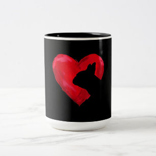 Französischer Bulldog Herz Silhouette Valentinstag Zweifarbige Tasse