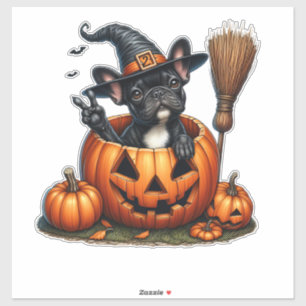 Französischer Bulldog Hexenkürbis Halloween Mens W Aufkleber