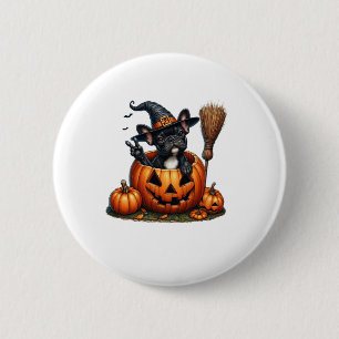 Französischer Bulldog Hexenkürbis Halloween Mens W Button