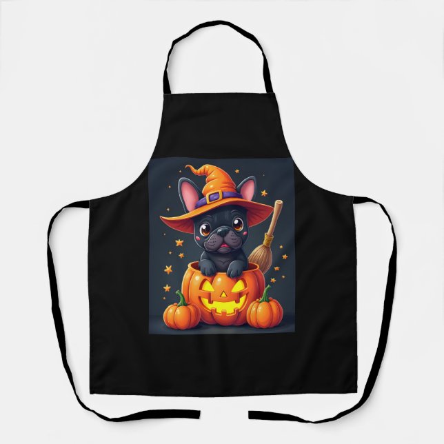 Französischer Bulldog Hexenkürbis Halloween Mens W Schürze (Vorderseite)