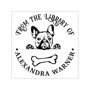 Französischer Bulldog Hund Eying Bone Bibliotheksn Permastempel