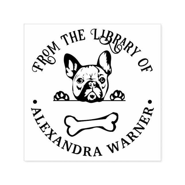Französischer Bulldog Hund Eying Bone Bibliotheksn Permastempel (Design)