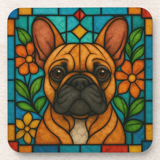 Französischer Bulldog-Hund "gestanztes Glas" Getränkeuntersetzer (Vorderseite)