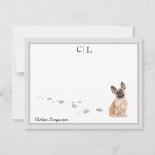 Französischer Bulldog Hund Grau-Grenze Monogramm u Mitteilungskarte
