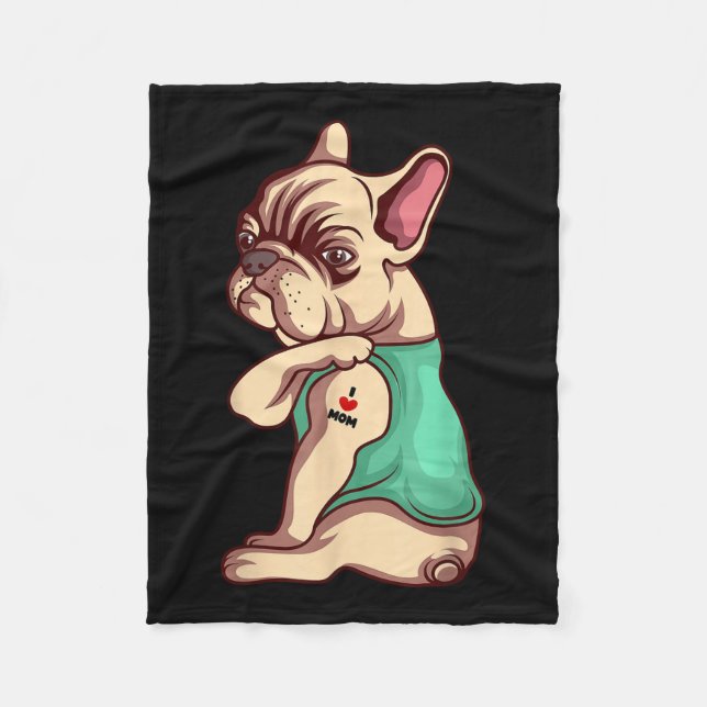 Französischer Bulldog Hund I Liebe Mama Tattoo Lov Fleecedecke (Vorderseite)