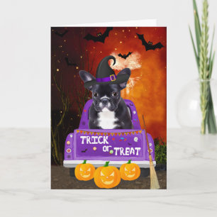 Französischer Bulldog-Hund im Halloween-Lkw Karte