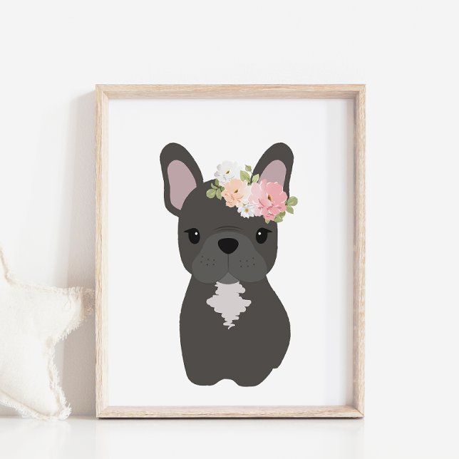 Französischer Bulldog Hund mit Blume Crown Kids Po Poster (Von Creator hochgeladen)