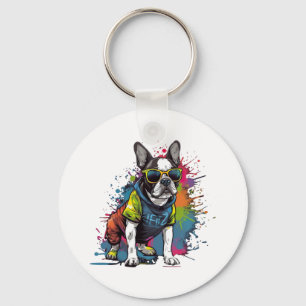 Französischer Bulldog-Hund-Mops für einen Hundebes Schlüsselanhänger