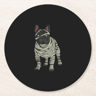 Französischer Bulldog-Hund Mummy Halloween-Geschen Runder Pappuntersetzer