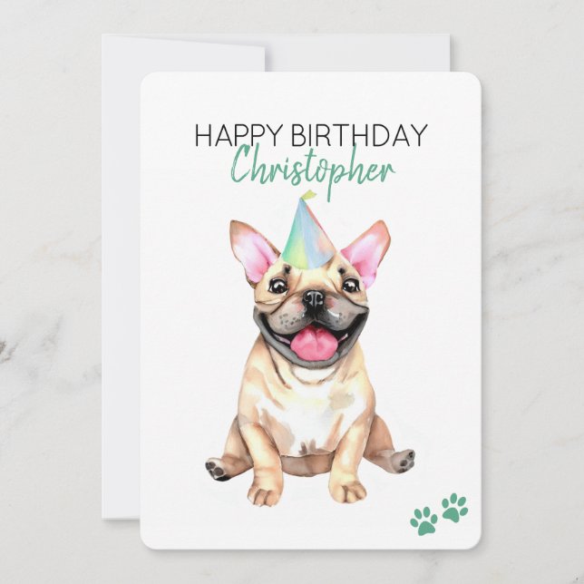 Französischer Bulldog Hund Personalisiert Happy Ge Karte (Vorderseite)