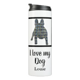Französischer Bulldog Hund Silhouette Gelb & Blau Thermosbecher